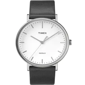 Timex Unisex Quartz Watch - Fairfield White Dial Black Leather Strap | TW2R26300VQ