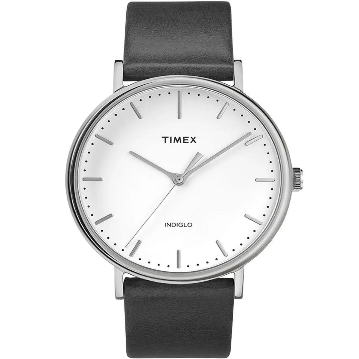 Timex Unisex Quartz Watch - Fairfield White Dial Black Leather Strap | TW2R26300VQ