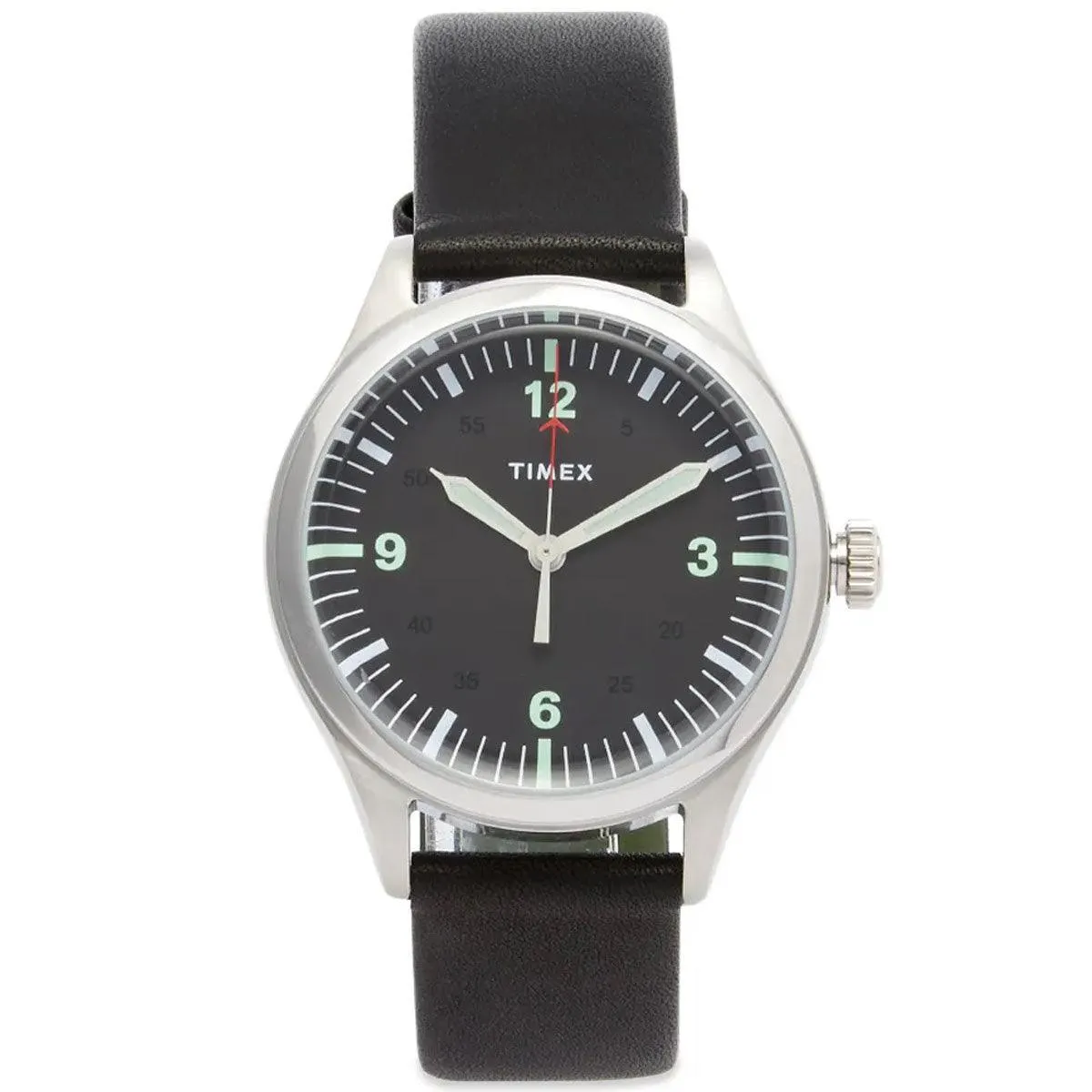 Timex Unisex Quartz Watch - Waterbury United Black Dial Leather Strap | TW2U74000LG