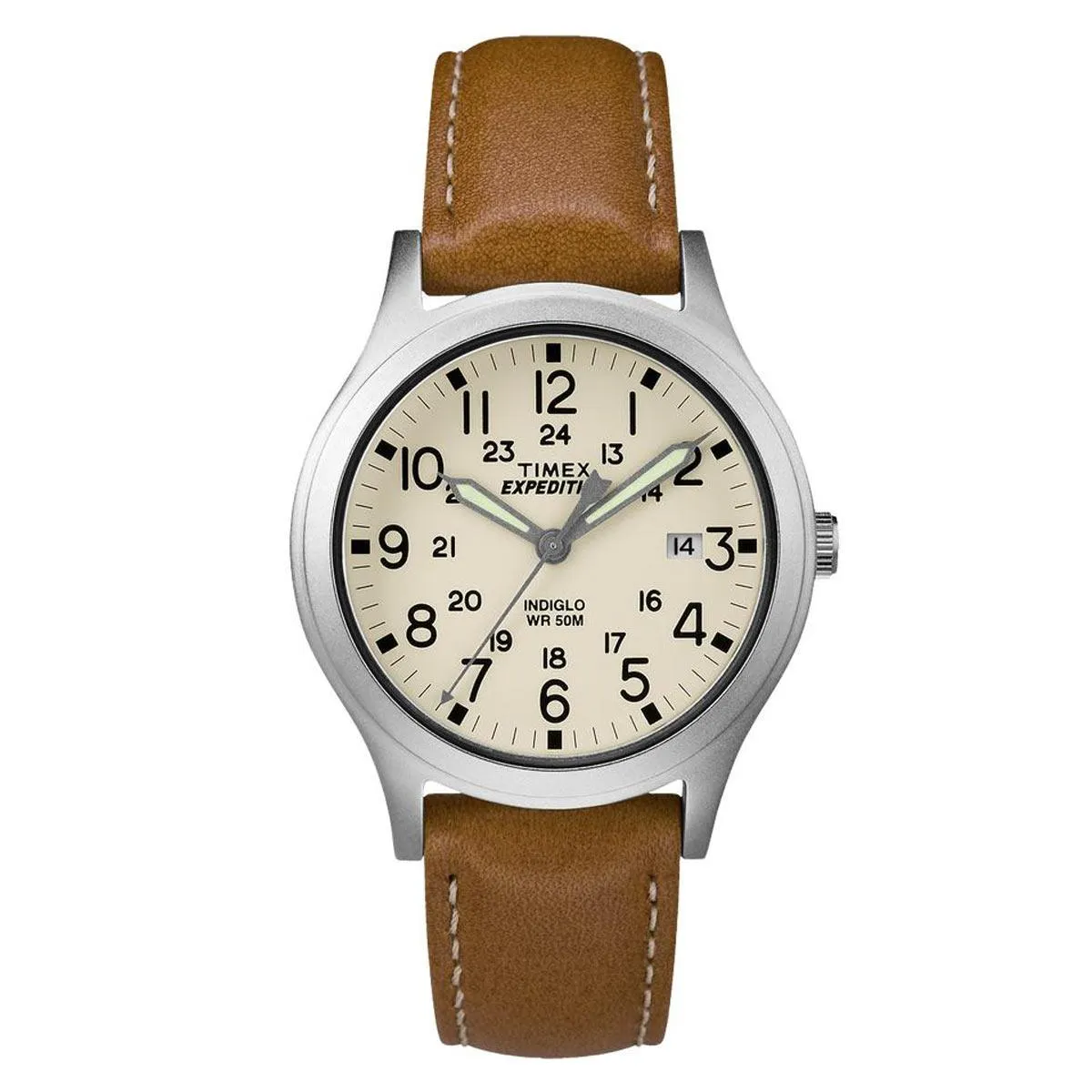 Timex Unisex Strap Watch - Expedition Scout Quartz Beige Dial Tan Leather | TW4B11000JV