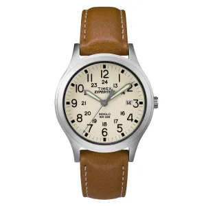 Timex Unisex Strap Watch - Expedition Scout Quartz Beige Dial Tan Leather | TW4B11000JV