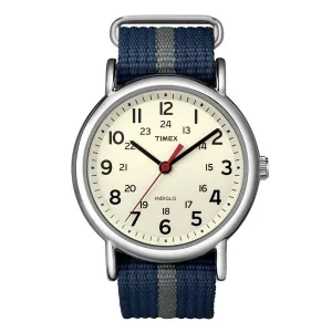 Timex Unisex Strap Watch - Weekender Beige Dial Quartz Blue & Grey Nylon | T2N654JV