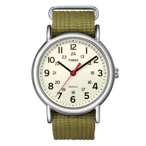 Timex Unisex Strap Watch - Weekender Cream Dial Quartz Green Nylon | T2N651JV