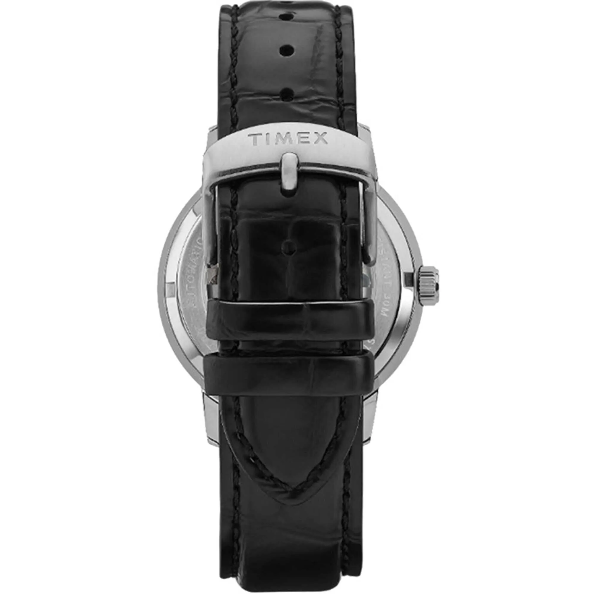 Timex Unisex Watch - Peanuts Marlin Silver Tone Dial Black Leather Strap | TW2U99500ZV