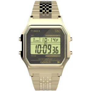 Timex Unisex Watch - T80 Alarm Digital Dial Yellow Gold Bracelet | TW2V18900