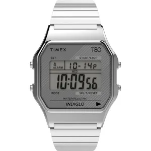 Timex Unisex Watch - T80 Grey Dial Silver Stainless Steel Expansion Band | TW2R79100