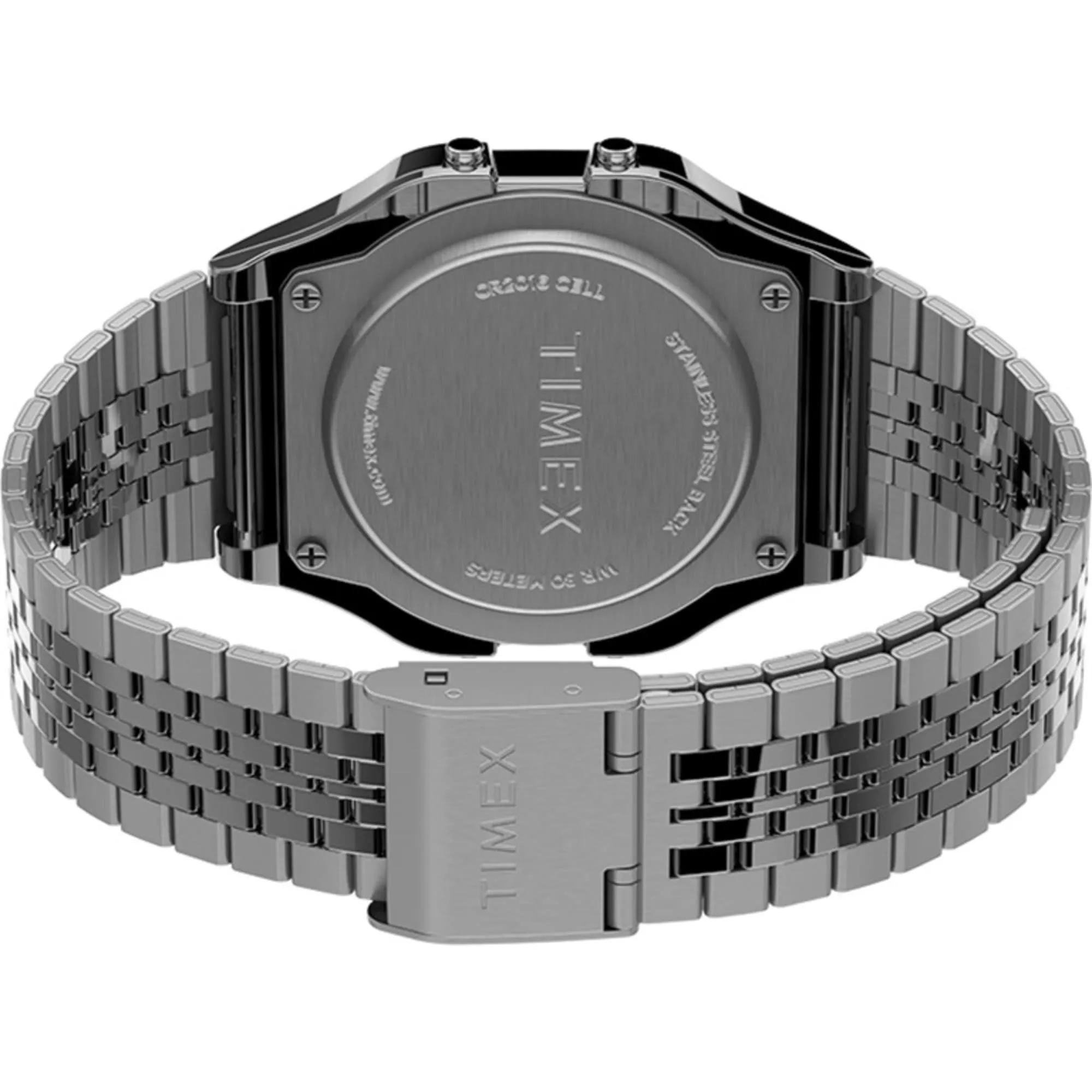 Timex Unisex Watch - T80 Grey Digital Dial Alarm Function Steel Bracelet | TW2R79300