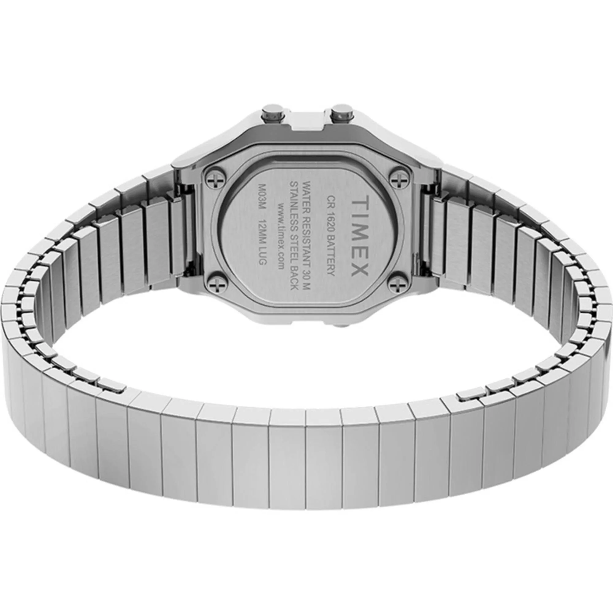 Timex Unisex Watch - T80 Mini Pink and Grey Dial Silver Band Digital | TW2U94200YB