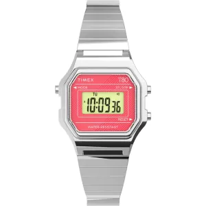 Timex Unisex Watch - T80 Mini Pink and Grey Dial Silver Band Digital | TW2U94200YB