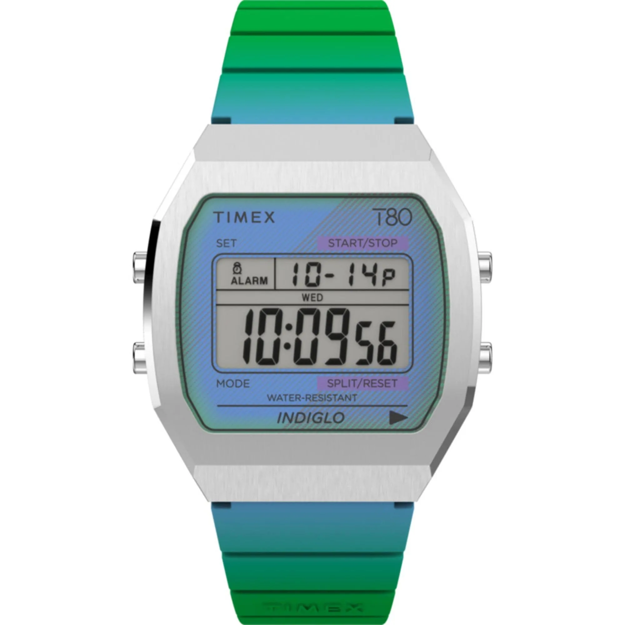 Timex Women's Digital Watch - T80 Blue and Green Resin Strap Alarm | TW2V74500YB