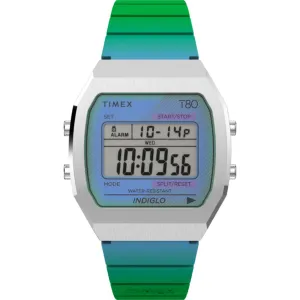 Timex Women's Digital Watch - T80 Blue and Green Resin Strap Alarm | TW2V74500YB