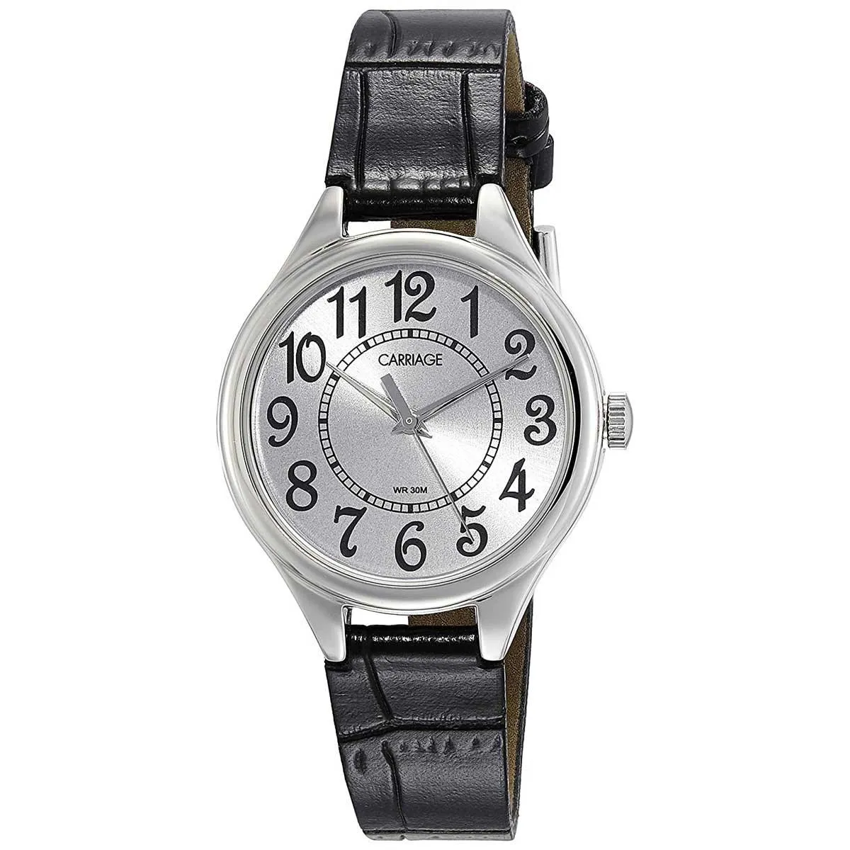 Timex Women's Quartz Watch - Carriage Silver Dial Black Leather Strap | C3C391