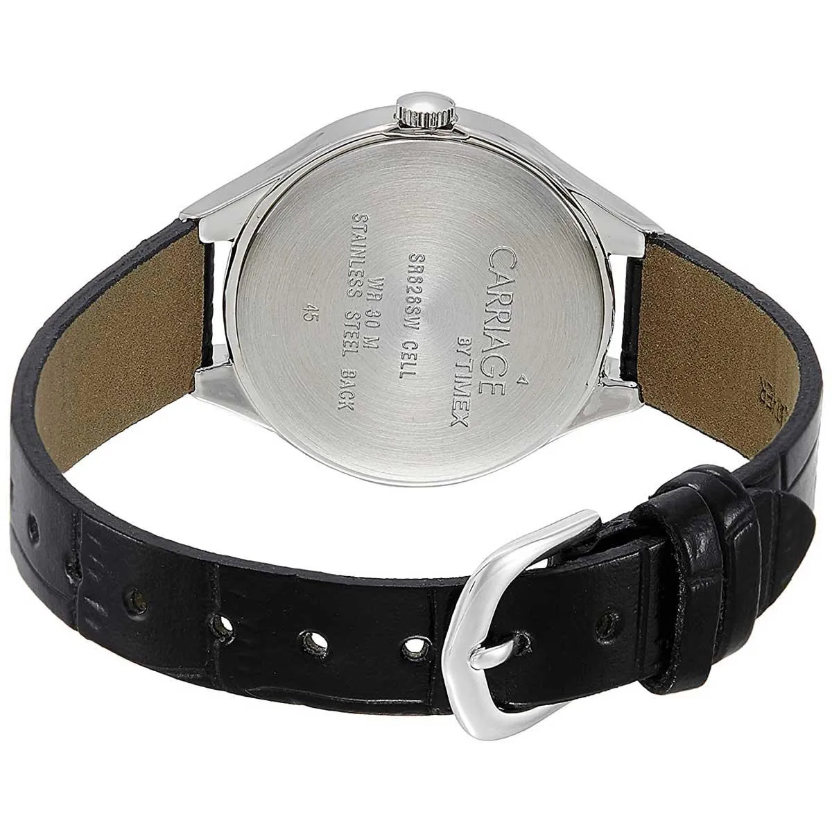 Timex Women's Quartz Watch - Carriage Silver Dial Black Leather Strap | C3C391