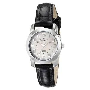 Timex Women's Strap Watch - Classic Indiglo Beige Dial Black Leather | T2N435