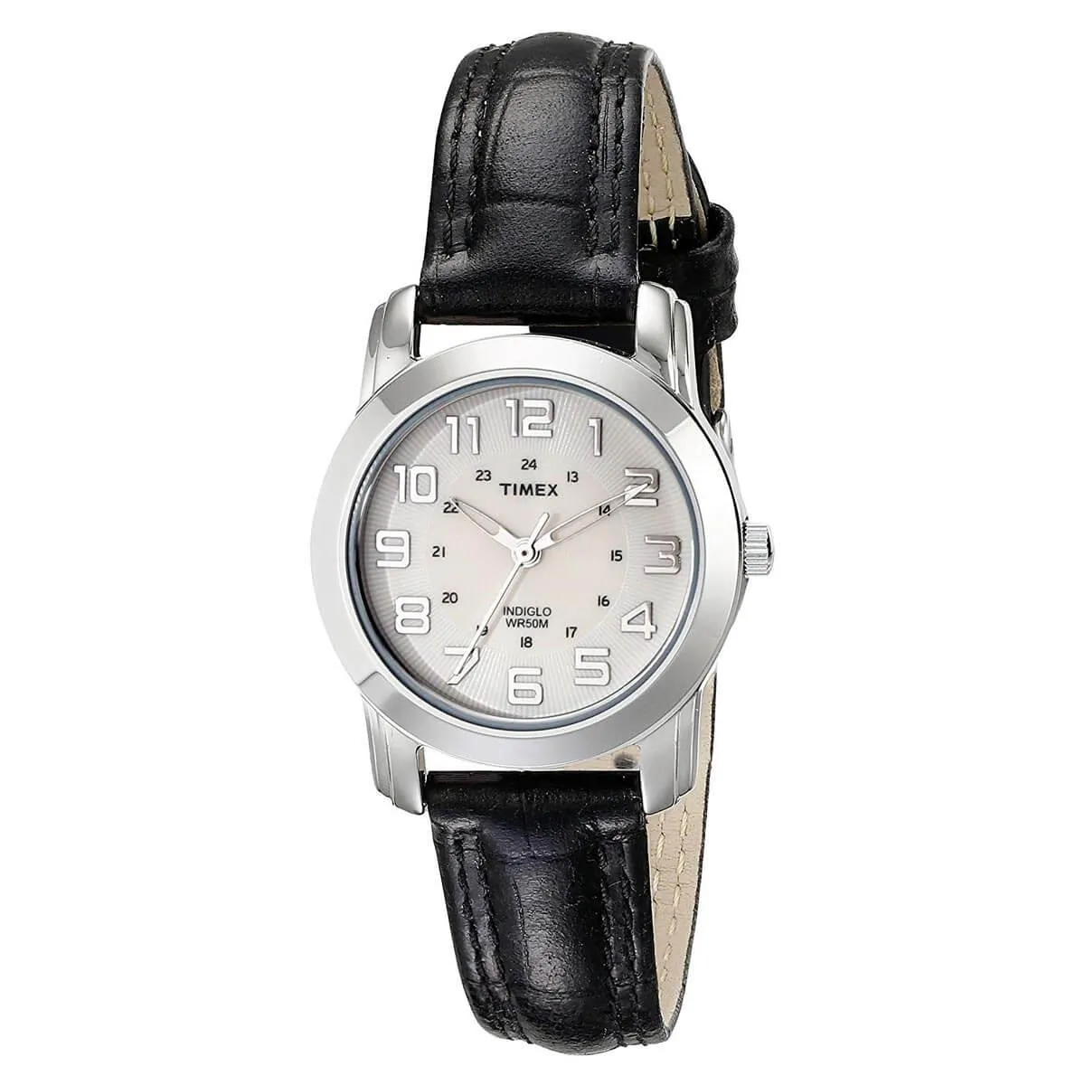 Timex Women's Strap Watch - Classic Indiglo Beige Dial Black Leather | T2N435