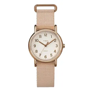 Timex Women's Strap Watch - Weekender Cream Dial Quartz Pink Nylon | TW2R59900JV