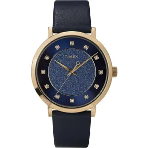 Timex Women's Watch - Celestial Blue Glitter Dial Blue Leather Strap | TW2U41100VQ