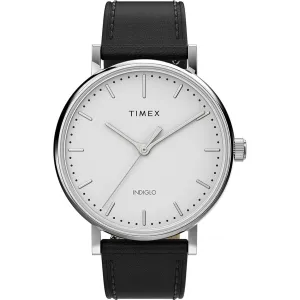 Timex Women's Watch - Fairfield Quartz White Dial Black Leather Strap | TW2U96100VQ