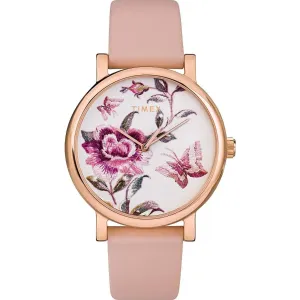 Timex Women's Watch - Full Bloom Quartz Floral Dial Pink Leather Strap | TW2U19300