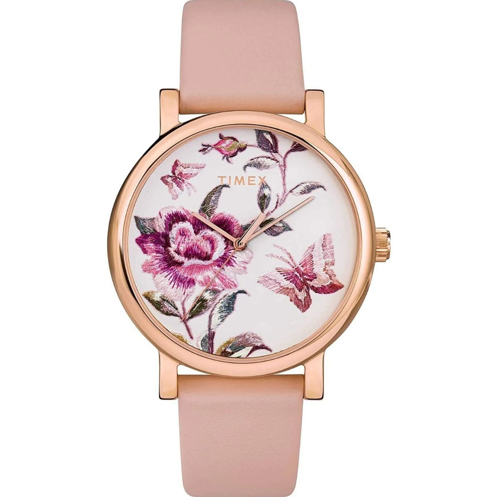 Timex Women's Watch - Full Bloom Quartz Floral Dial Pink Leather Strap | TW2U19300