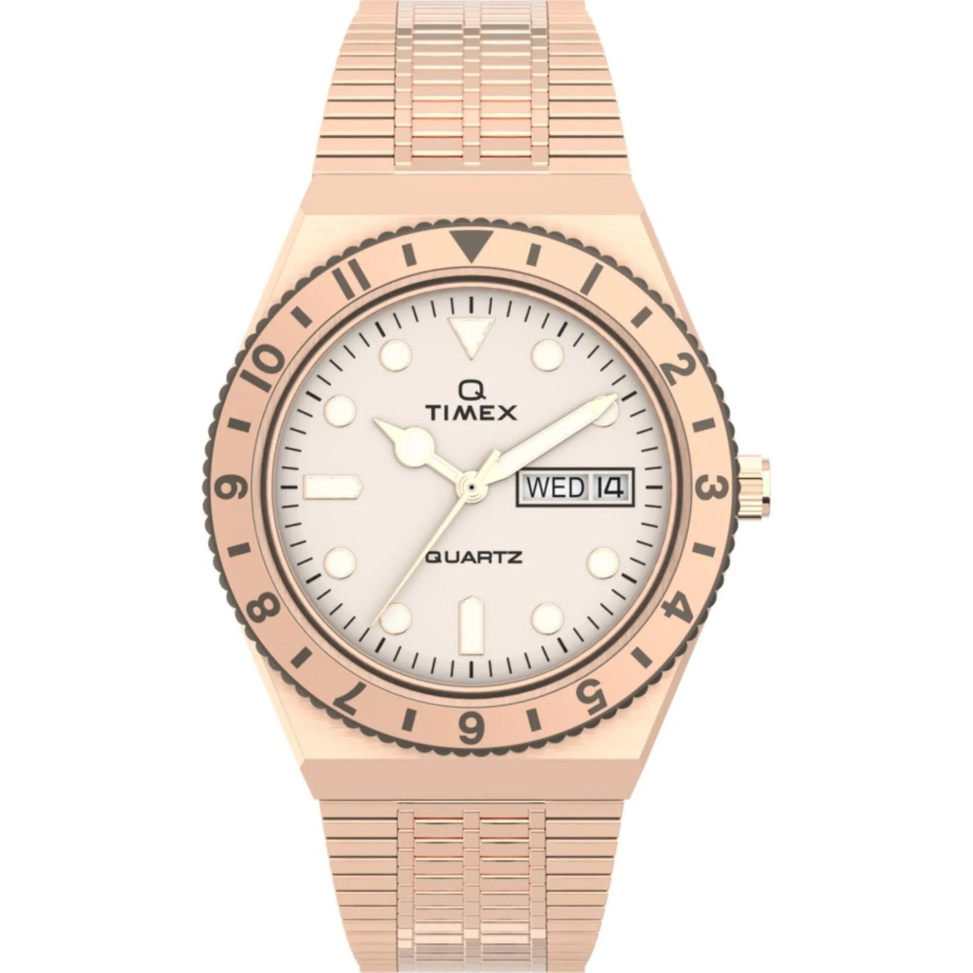 Timex Women's Watch - Q Quartz Cream Dial Rose Gold Steel Bracelet | TW2U95700