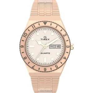 Timex Women's Watch - Q Quartz Cream Dial Rose Gold Steel Bracelet | TW2U95700