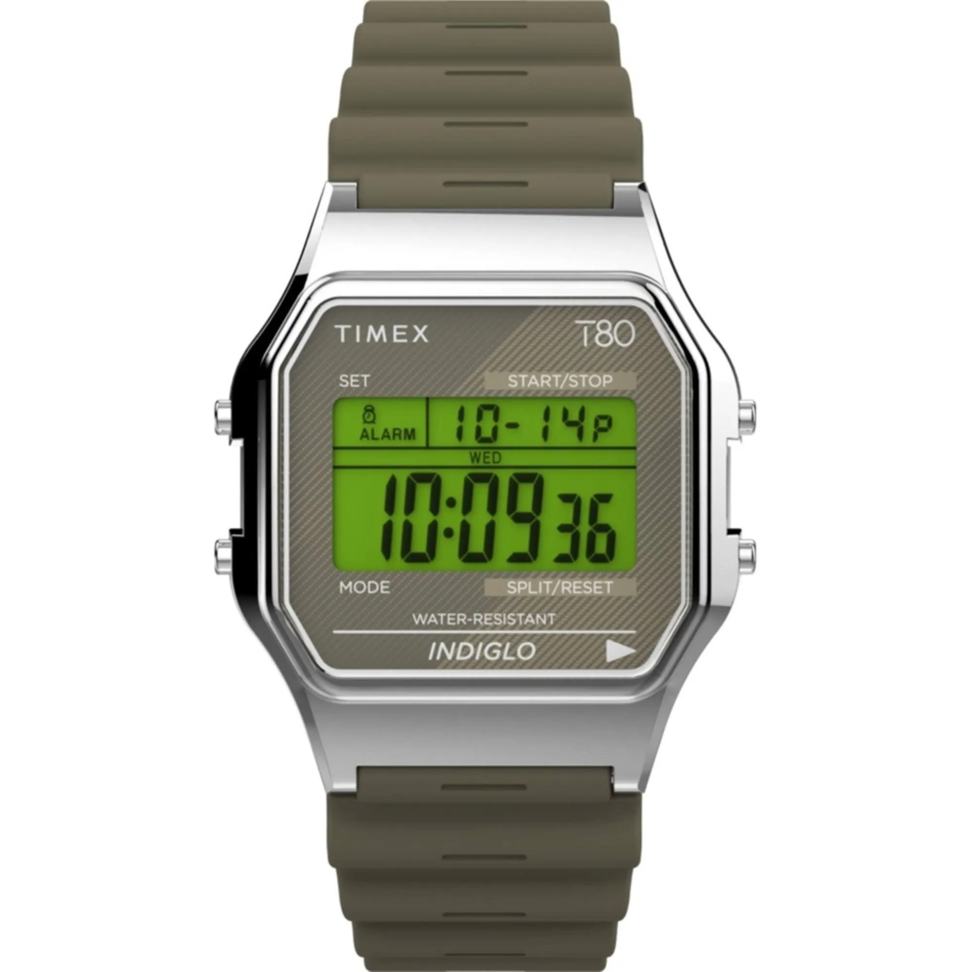 Timex Women's Watch - T80 Green Resin Strap Chronograph Digital Dial | TW2V41100YB