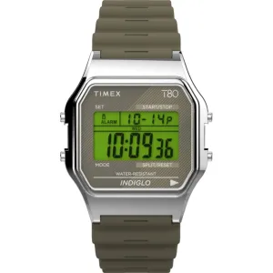 Timex Women's Watch - T80 Green Resin Strap Chronograph Digital Dial | TW2V41100YB