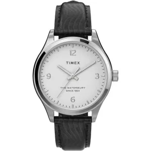 Timex Women's Watch - Waterbury White Dial Black Leather Strap Quartz | TW2U97700VQ