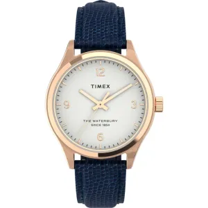 Timex Women's Watch - Waterbury White Dial Navy Blue Leather Strap | TW2U97600VQ