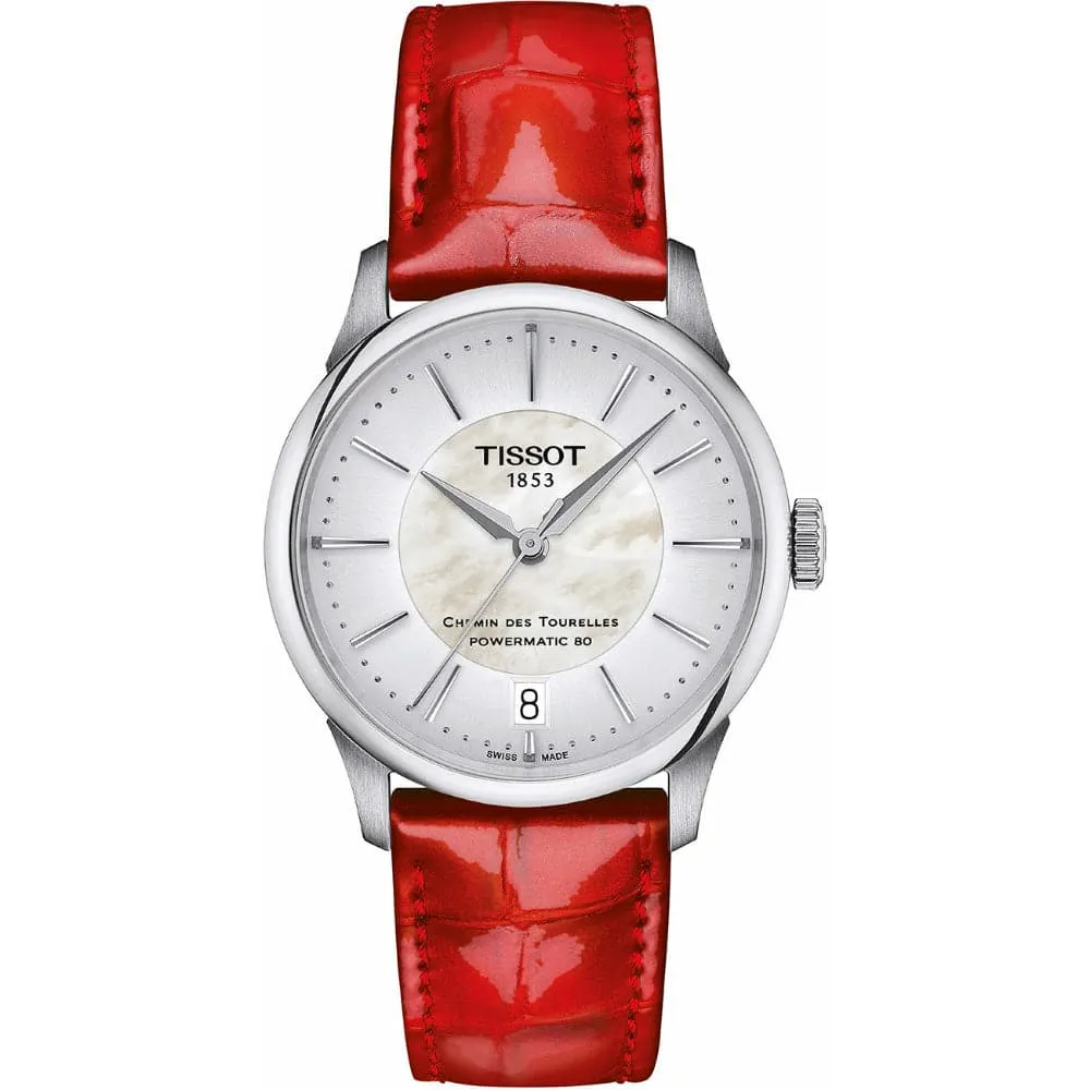 Tissot Chemin Des Tourelles Powermatic Red Leather Strap Women Watch T1392071611100