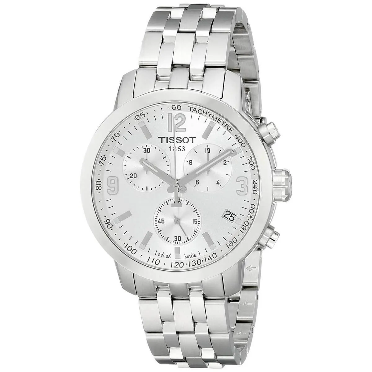 Tissot Men's Chronograph Watch - PRC 200 Silver Tone Dial Bracelet | T0554171103700