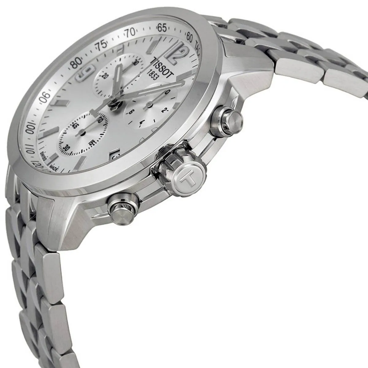 Tissot Men's Chronograph Watch - PRC 200 Silver Tone Dial Bracelet | T0554171103700