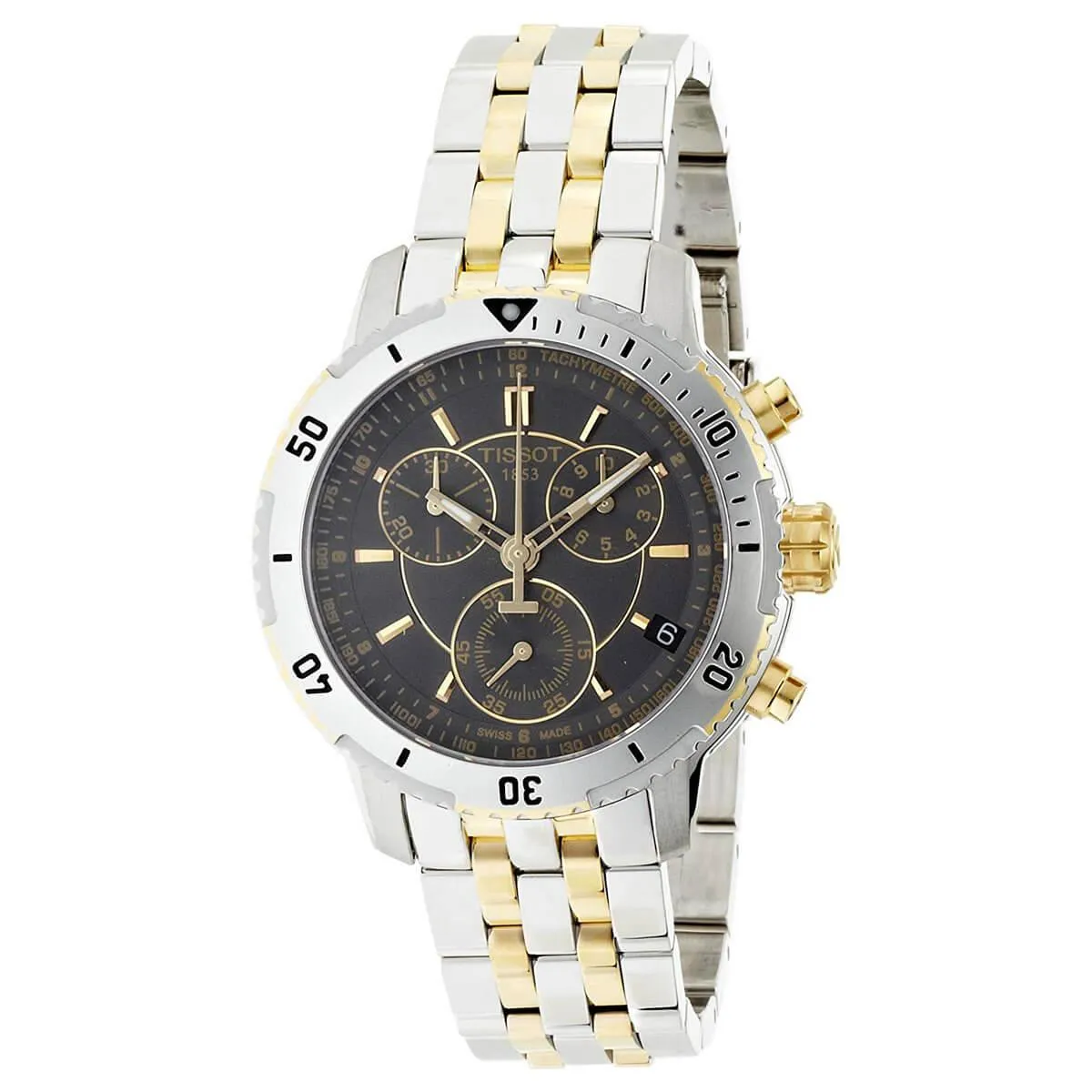 Tissot Men's Chronograph Watch - PRS 200 Black Dial Two Tone Bracelet | T0674172205100