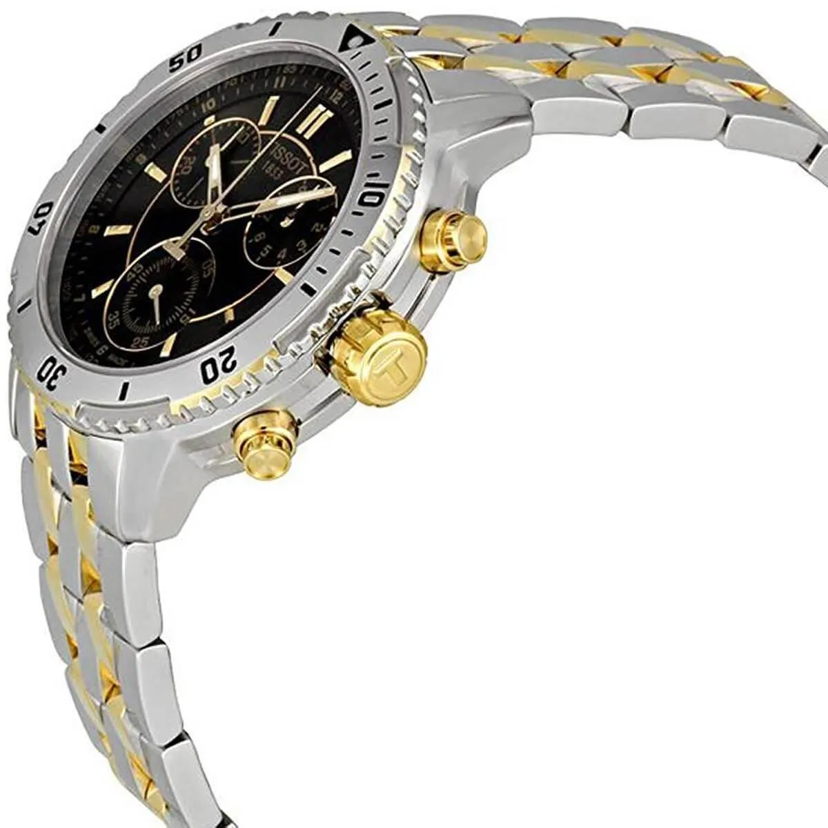 Tissot Men's Chronograph Watch - PRS 200 Black Dial Two Tone Bracelet | T0674172205100