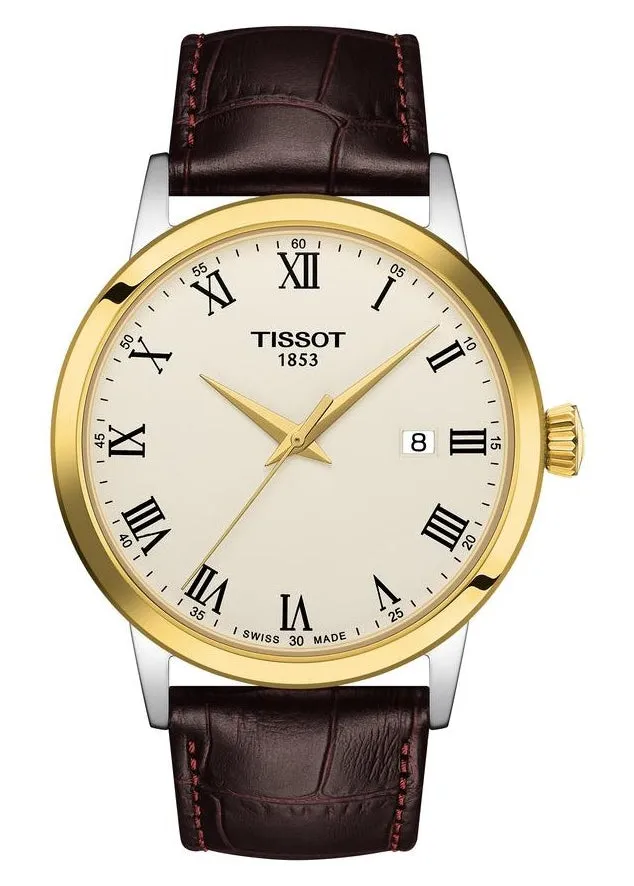 TISSOT SWISS GENTS CLASSIC DREAM GOLD BROWN LEATHER T129-410-26-263-00