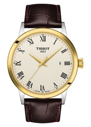 TISSOT SWISS GENTS CLASSIC DREAM GOLD BROWN LEATHER T129-410-26-263-00