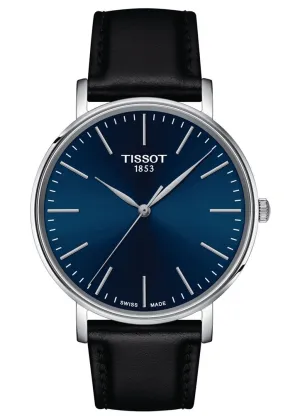 TISSOT SWISS GENTS EVERYTIME BLUE DIAL BLACK LEATHER BAND T143-410-16-041-00