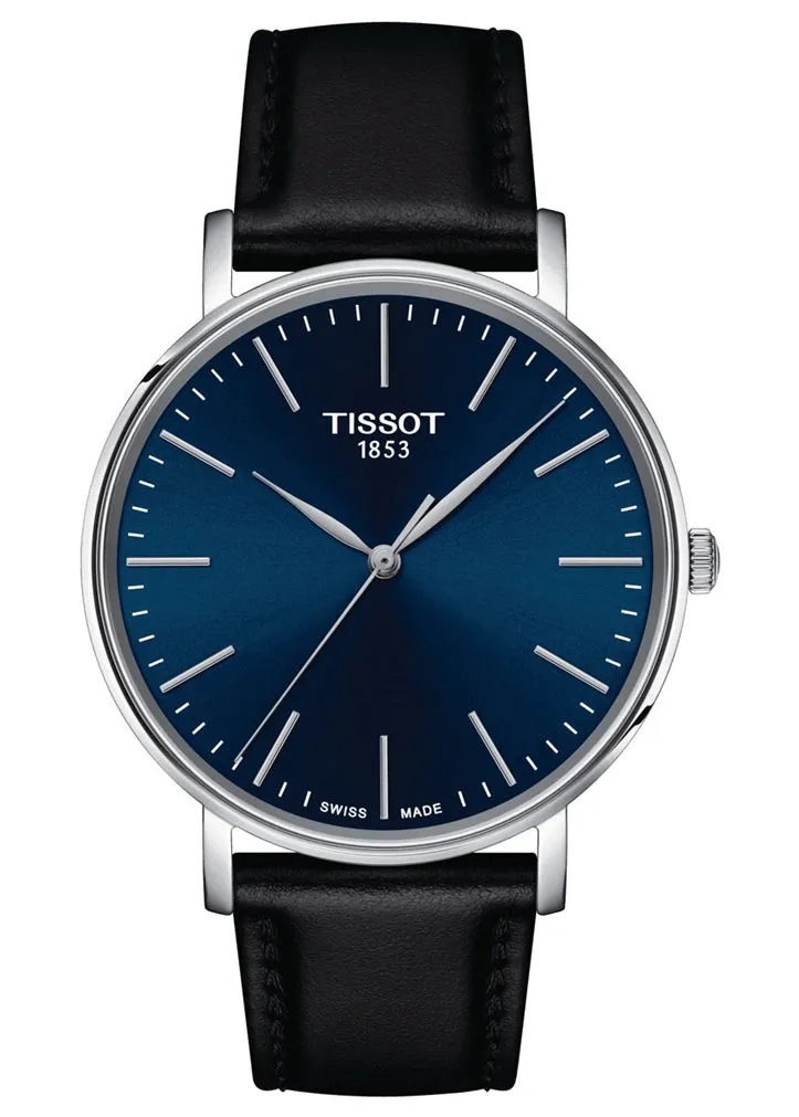 TISSOT SWISS GENTS EVERYTIME BLUE DIAL BLACK LEATHER BAND T143-410-16-041-00