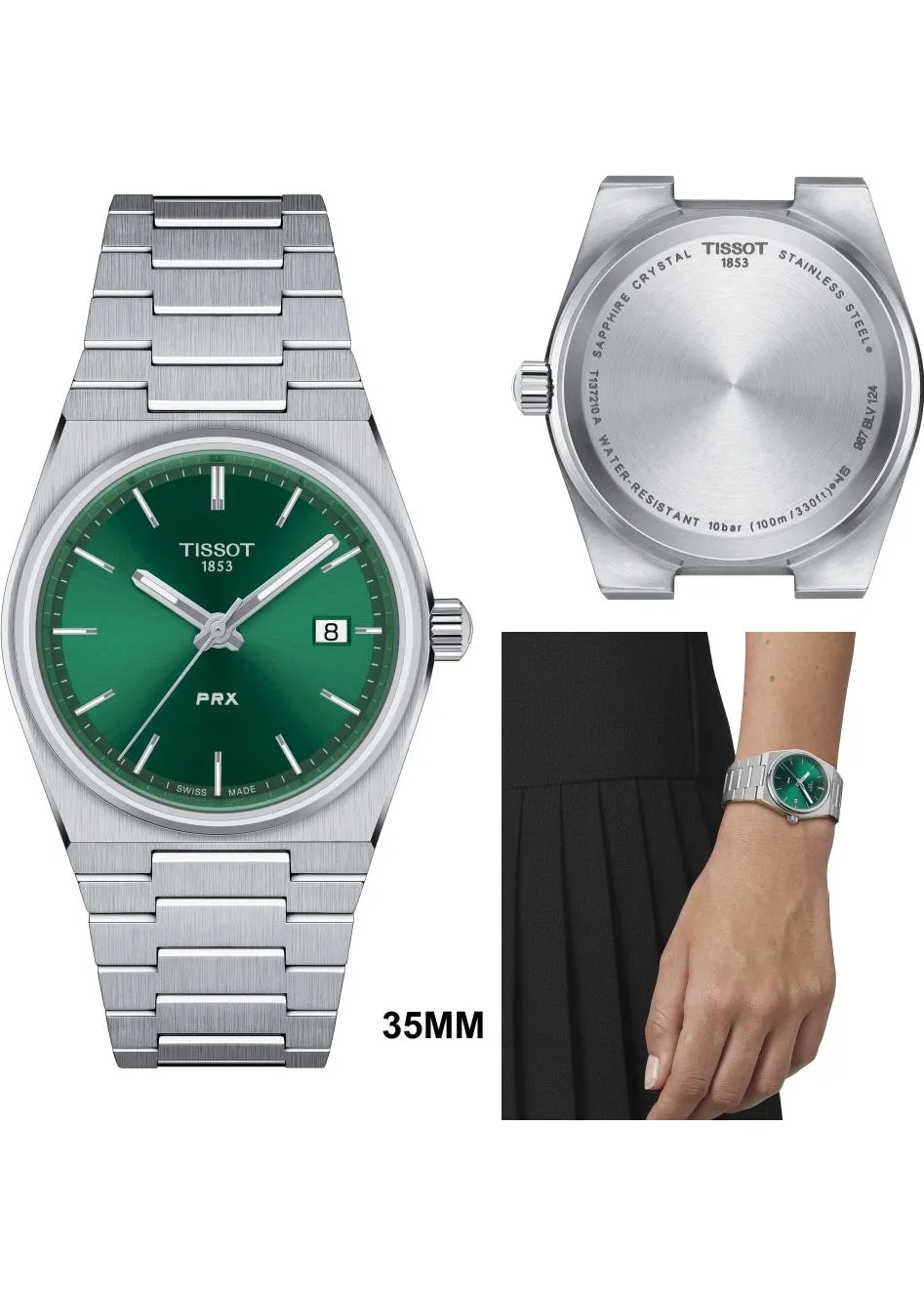 TISSOT SWISS PRX T CLASSIC 35MM GREEN DIAL STAINLESS STEEL T137-210-11-081-00