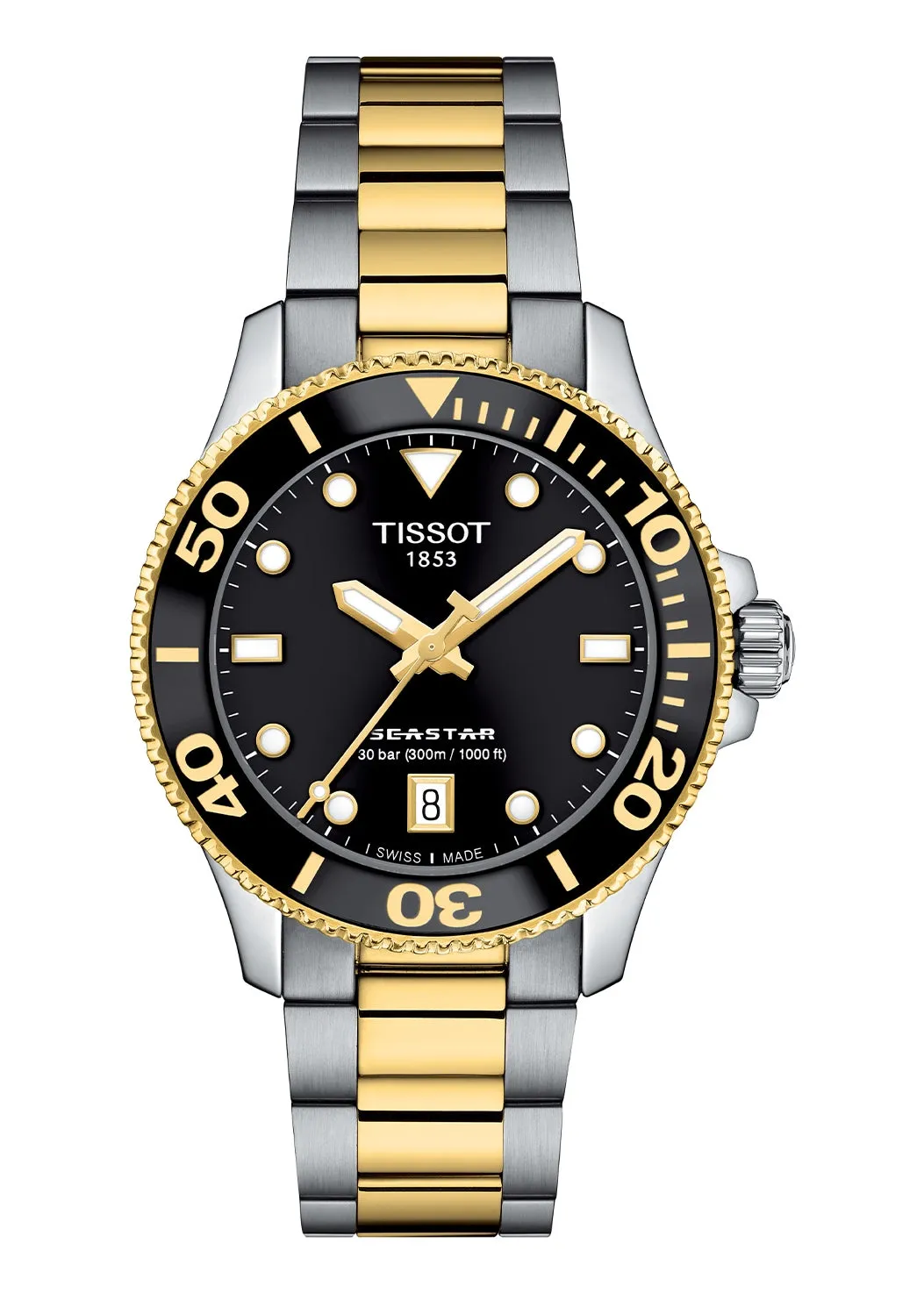TISSOT SWISS SEA STAR T-SPORT 1000 TWO-TONE BLACK DIAL T120-210-22-051-00