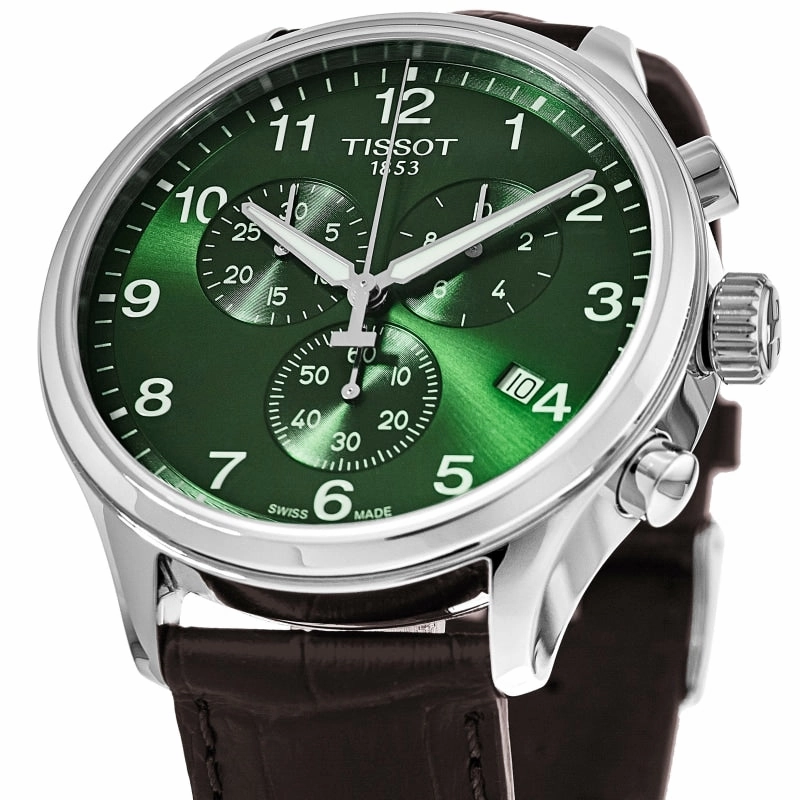 Tissot Chrono XL Classic Quartz Chronograph Green Dial Brown Leather Strap Men's Watch T116.617.16.092.00