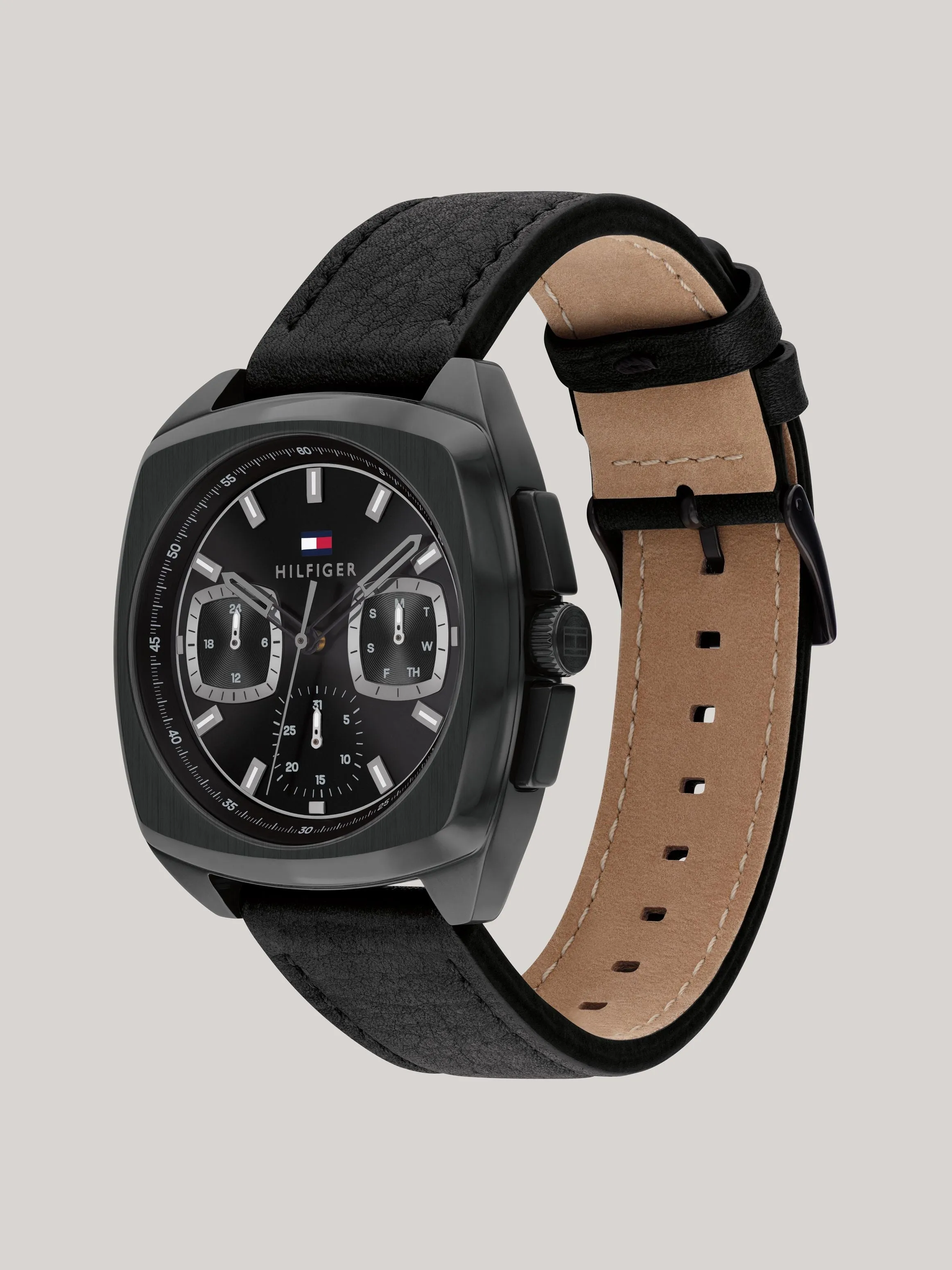 TOMMY HILFIGER APOLLO BLACK DIAL LEATHER STRAP WATCH 1710556