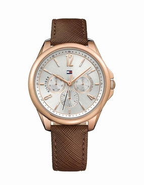 Tommy Hilfiger Womens Savannah Dress Watch - Rose Gold Tone - Brown Leather