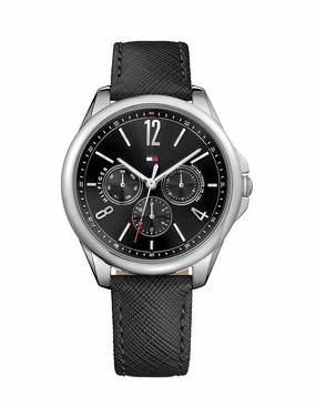 Tommy Hilfiger Womens Savannah Dress Watch - Stainless Steel - Black  Leather