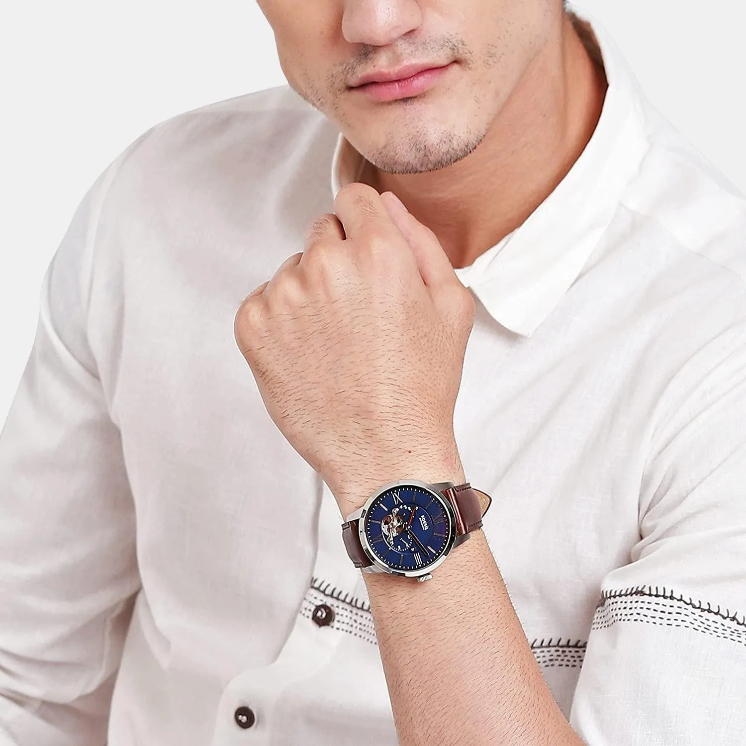 Townsman Men Automatic Blue Dial Multi-Function Leather Watch ME3110