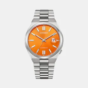 Tsuyosa Men Automatic Orange Dial Analog Stainless Steel Watch NJ0151-88Z