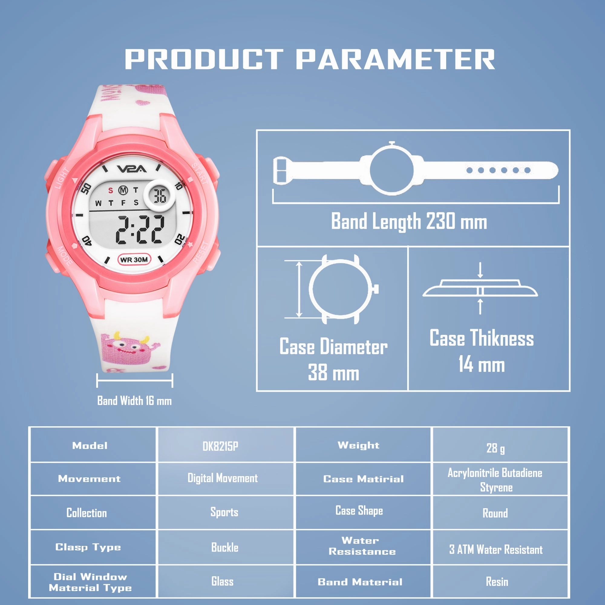 V2A Boys and Girls Kids Watch - Waterproof Watch, Gifts for Boys and Girls Age 5-13 for Multi-Functional 30 M Waterproof Digital Sports Watches for 3 4 5 6 7 Year Old Girls