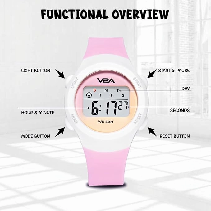 V2A Color Play Digital Watch for Girls, Waterproof Kids Sports Watch with Alarm, Stopwatch & Backlight | LED Display, Shockproof Design | Best Birthday Gift for Girls Ages 4?