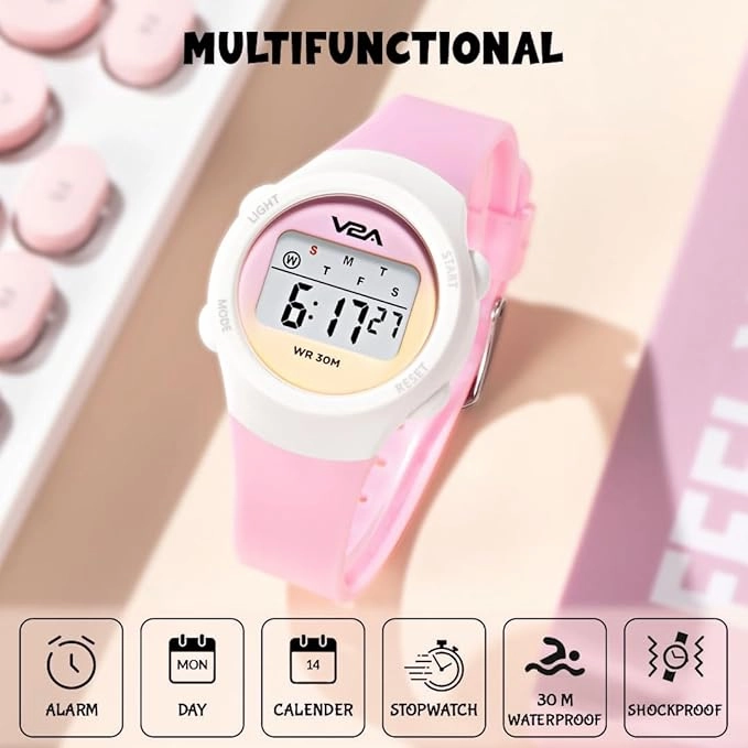 V2A Color Play Digital Watch for Girls, Waterproof Kids Sports Watch with Alarm, Stopwatch & Backlight | LED Display, Shockproof Design | Best Birthday Gift for Girls Ages 4?